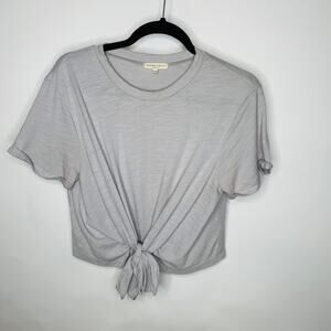 Gray Front Knot Cropped T Shirt Top Sz Medium